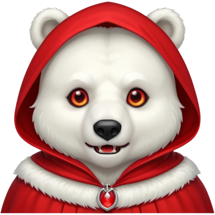 Vampire animal, polar bear in red collar cloak, red eye, fangs emoji