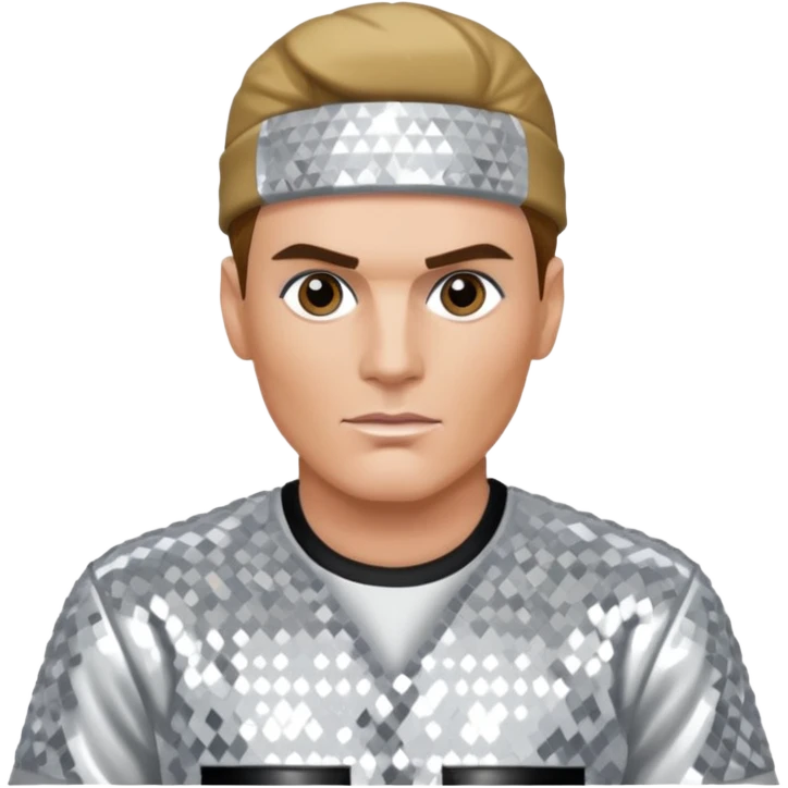 Vanilla Ice with dark blonde hair, silver sequin outfit emoji