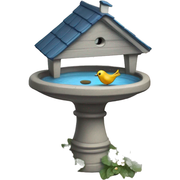 Cottage core bird bath with a small bird   emoji