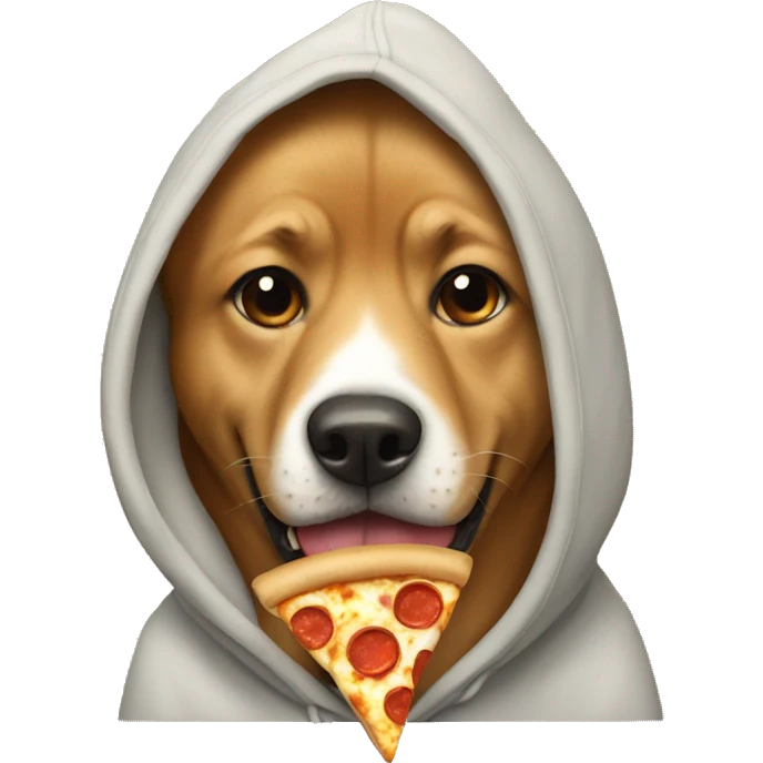 Dog with hoodie eating pizza emoji