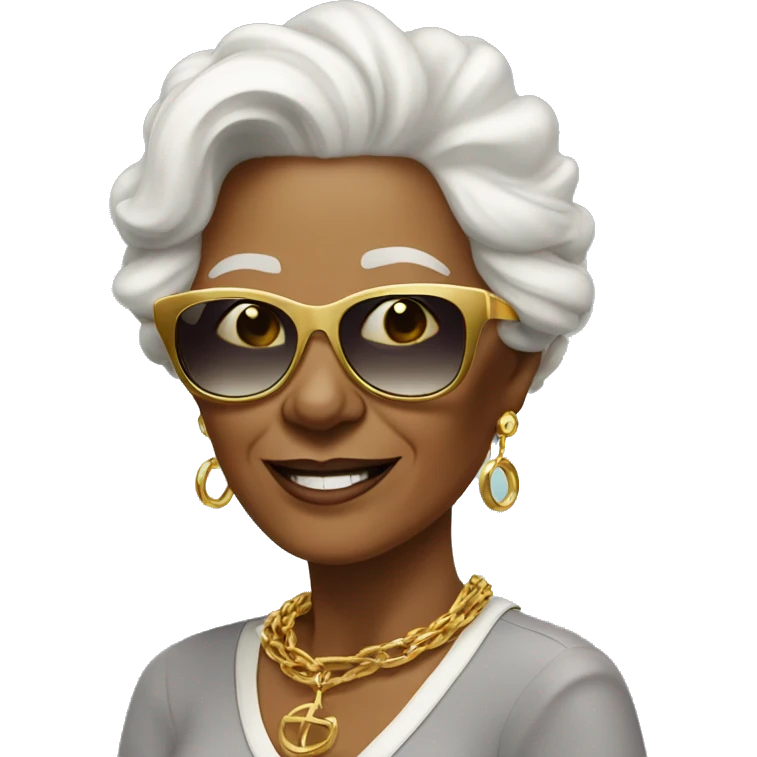 rich cool grandma in sunglasses with a gold chain emoji