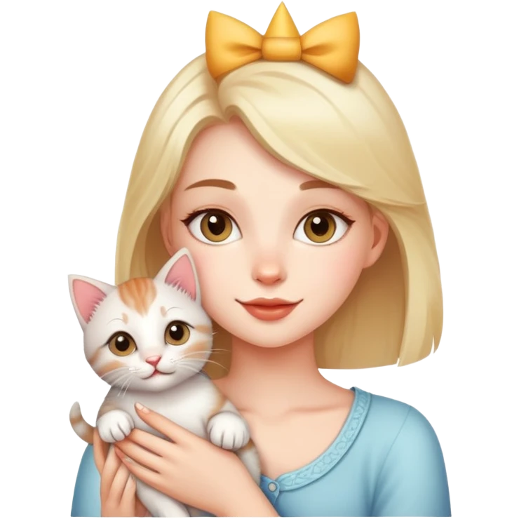 Beautiful girl celebrates birthday with kitten emoji