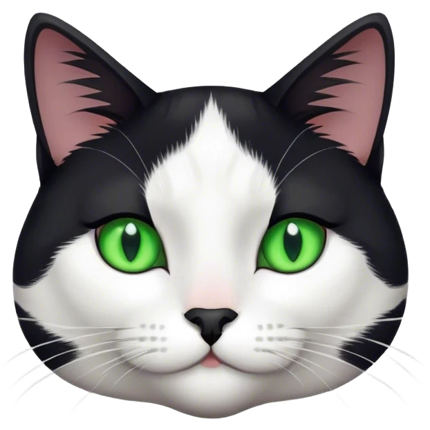 Black and white cat With green eyes ￼￼ emoji