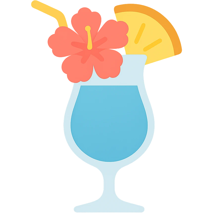 tropical fruity blue cocktail with hibiscus and pineapple garnish emoji