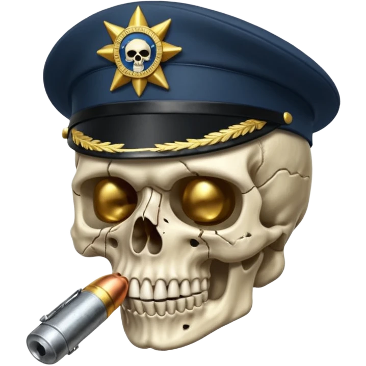 Una calavera 💀 soldado 🪖 mordiendo una bala emoji