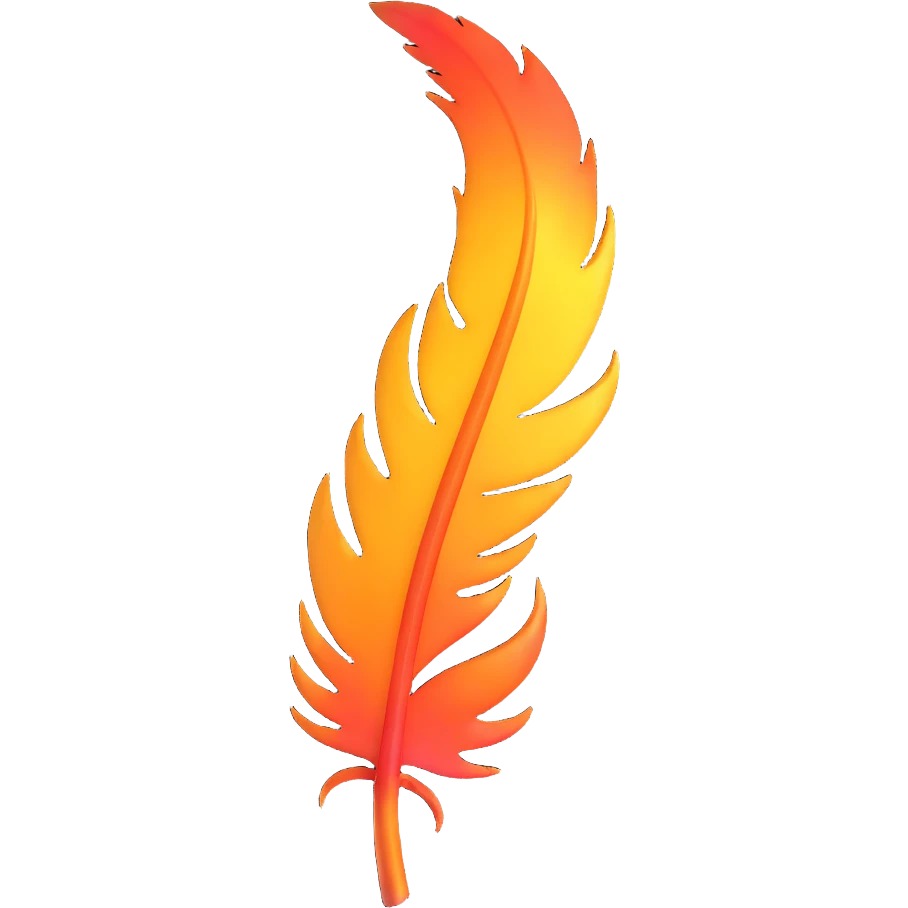 a single phoenix feather, stylized with flames and embers, vibrant and magical emoji