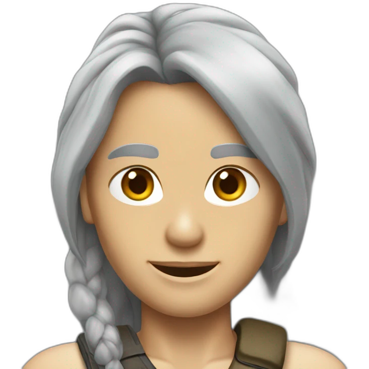 man with long grey hair pony tail as tomb raider emoji