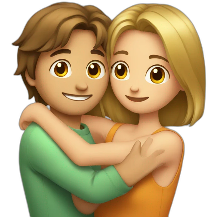A healthy boy with long hair hugging beautiful girl with short hair  emoji