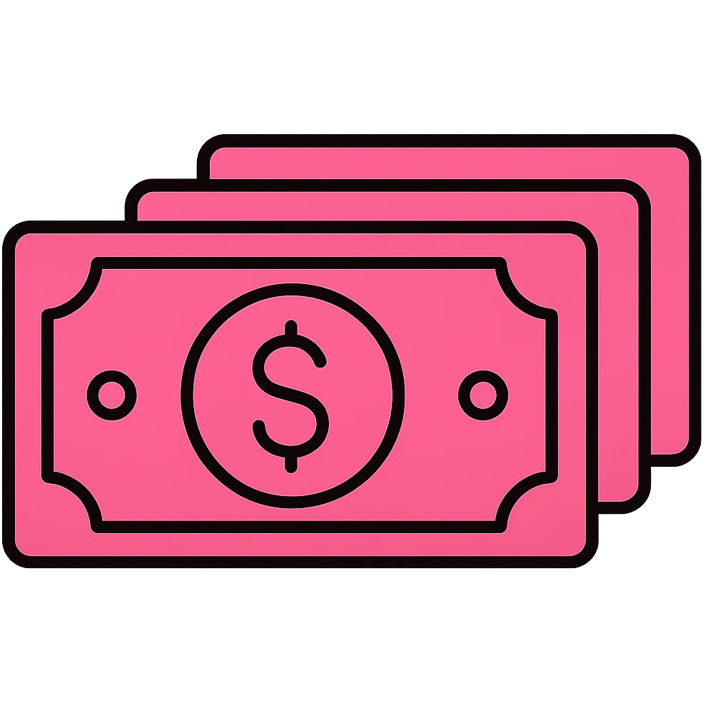 Change the money icon color to pink while keeping the color outline icon style. Remove the background. emoji