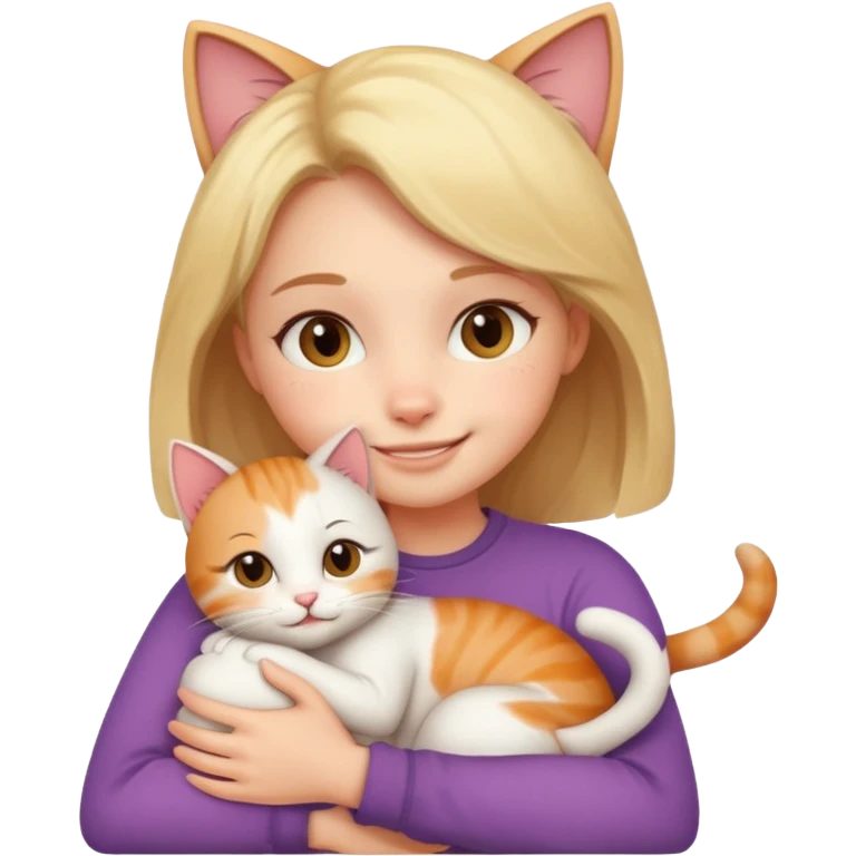A cute girl hugging a cute cat emoji