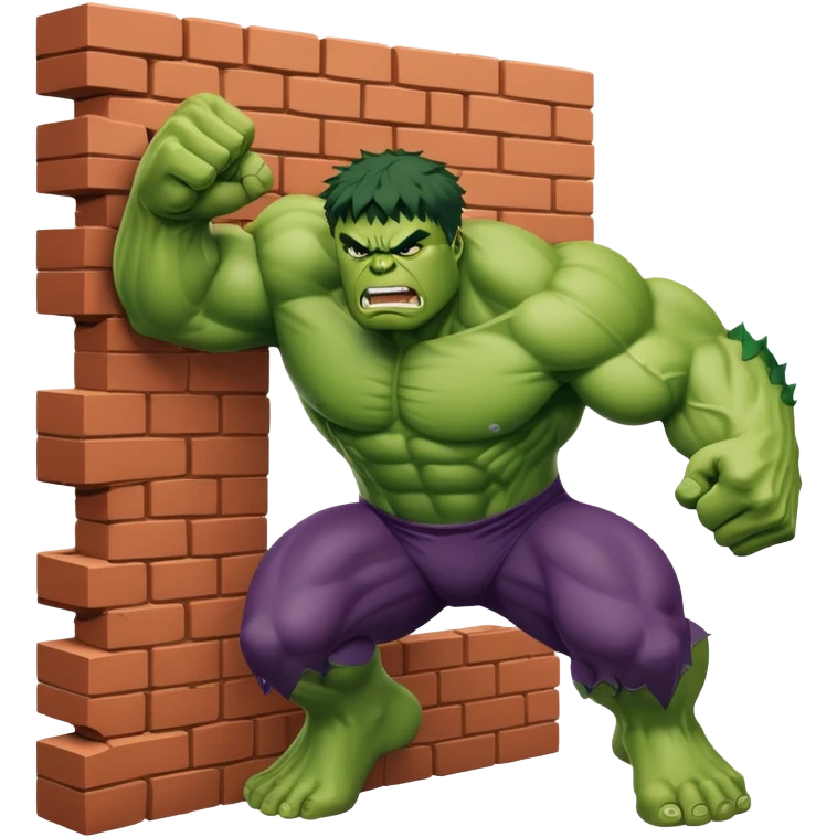 Hulk smashing through a brick wall, green superhero breaking through emoji