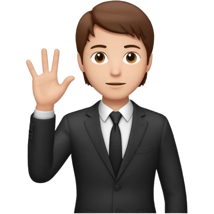Mach mir einen Tyoen mit braunen haaren und im anzug der männlich ist der mit seiner linken hand zur seite zeigt emoji