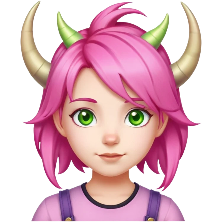 Anya Forger from Spy x Family, cute little girl with pink hair styled with two horn-like tufts, green eyes, and a cheerful expression emoji
