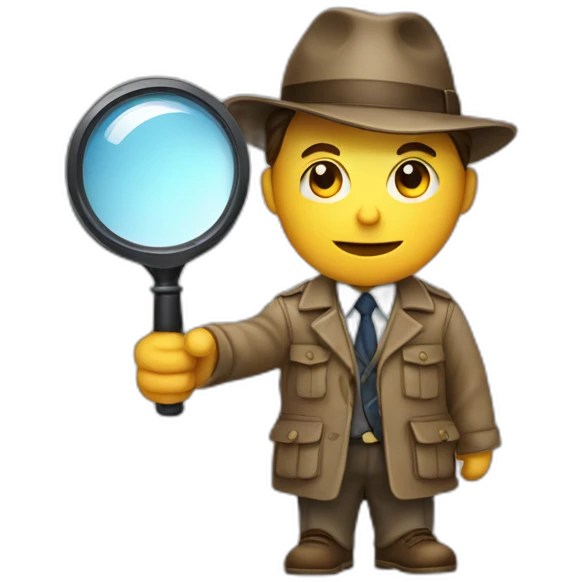 A detective in a detective outfit full body with a magnifying glass emoji