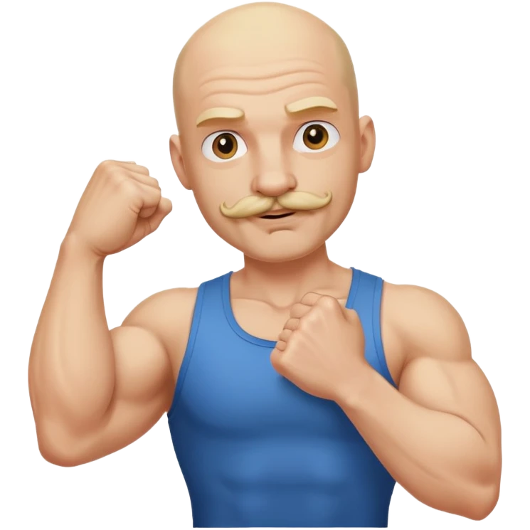 Bald man with blonde moustache showing off biceps  emoji