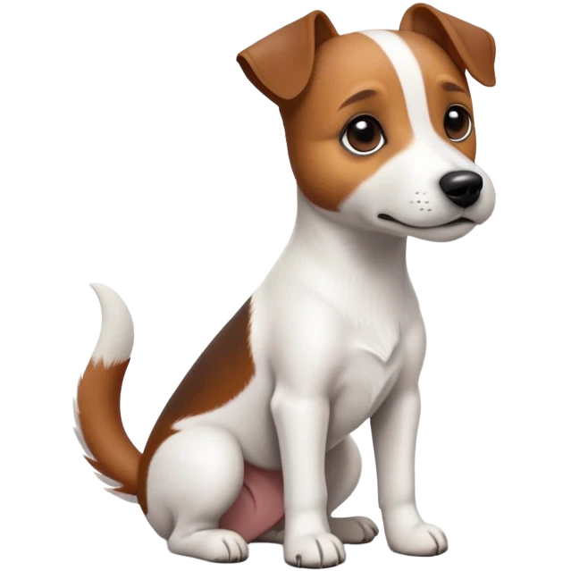 cinematic-[jack Russel terrier]-realistic-full-body-sitting-emoji,-tail-resting-loosely-beside-its-paws,-head-tilted-dramatically, -sleek-[brown and white]-fur,-simplified-yet-realistic-focused-features,-highly-detailed,-glowing-with-an-almost-sarcastic-glow emoji