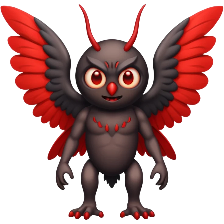 Create a scary emoji of the mothman with bright red eyes and as depicted in the legend. Make it less bird like emoji