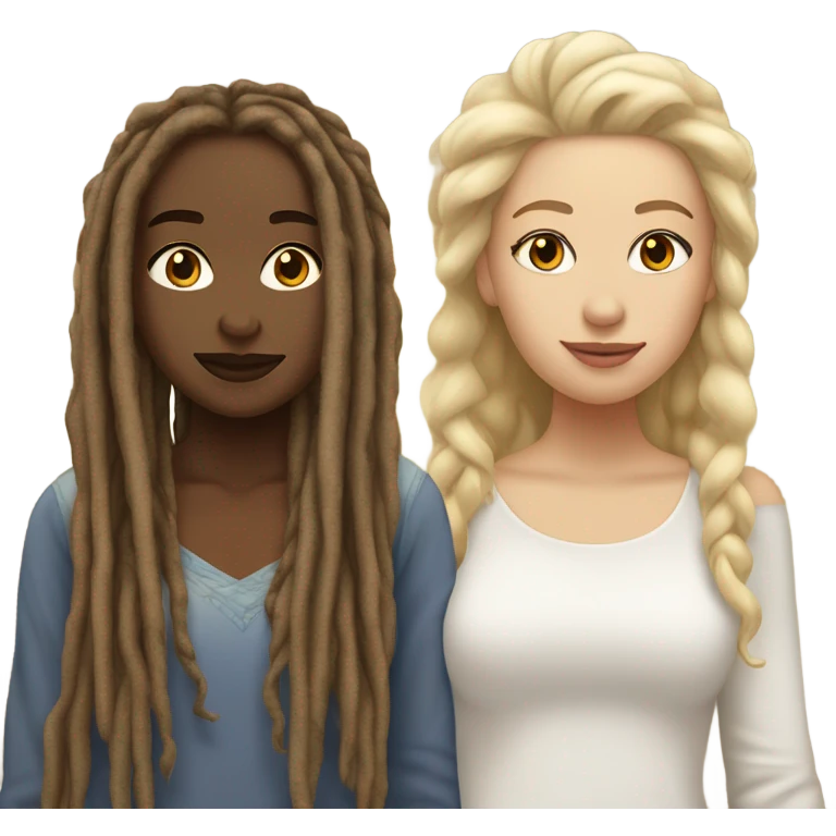 two lesbians one lightskin kinda brown skin girl with dreads and a white girl with blonde flows hair emoji