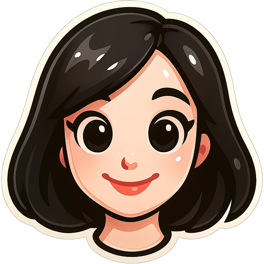 Make the girl's appearance even more pleasant and cute: neat facial features, large expressive eyes, soft smile, very pale skin. Keep the classic Telegram sticker style: cartoon style, bright colors, only the head without neck, no outline, white background. Suitable for a Telegram bot profile. emoji
