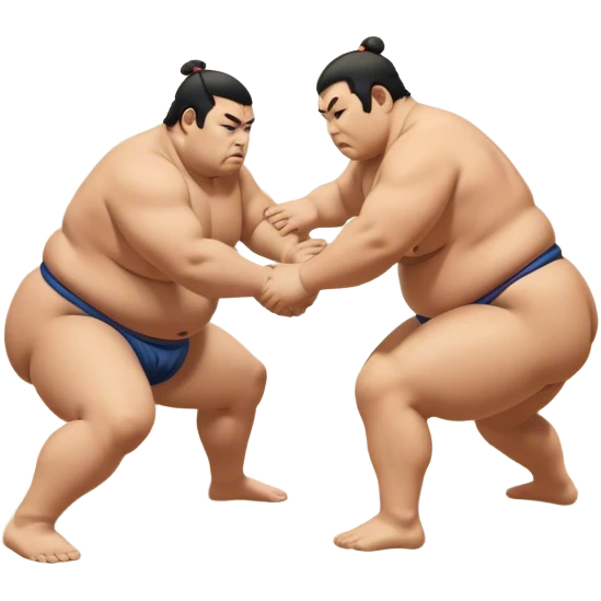 Sumo Wrestling – Cinematic Realistic Sumo Wrestling Scene, featuring a powerful sumo wrestler in traditional mawashi engaged in an intense bout on a sandy dohyo, muscles tensed and sweat glistening under dramatic arena lighting, capturing the raw energy and tradition of the sport. emoji