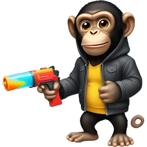 Chimpanzee in a hoodie with a squirt gun emoji