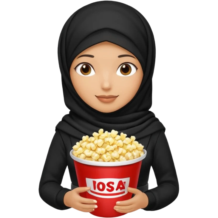 a hijab holding a bucket of popcorn emoji