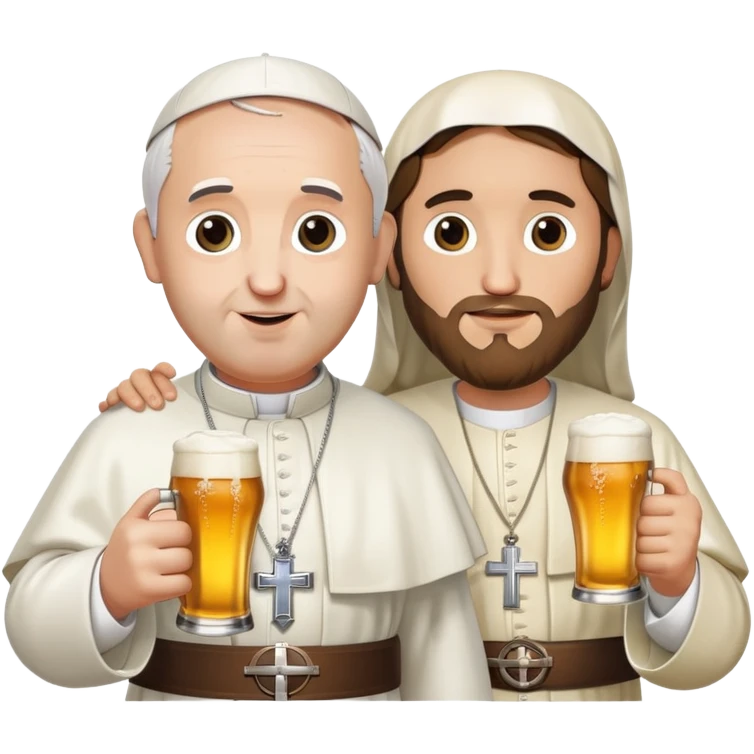 pope francis and jesus holding a beer emoji