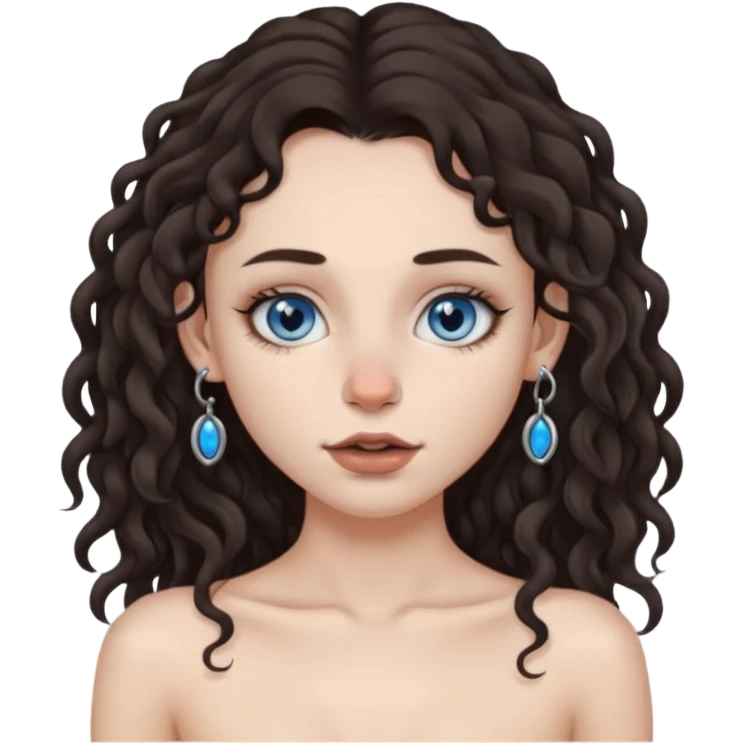 naked white skined girl with long littlebit curly hair dark brown hair and septum piercing  with beautifull skinny body  mid size breast and beautiful dark gray and bblue eys without clothes  septum poercing on nose emoji