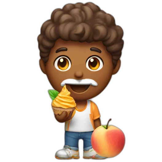 man eat a peach with ice cream and cookies emoji