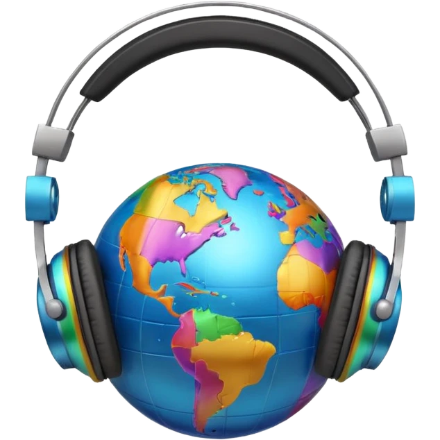 Globe with headphones on, giving to the music emoji