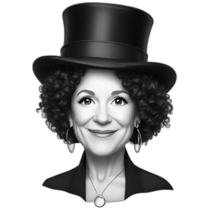 Susie Essman wearing a top hat and hoop earrings emoji