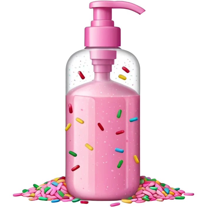 Pink shower gel light pink bottle with sprinkles and confeti on the bottle  emoji