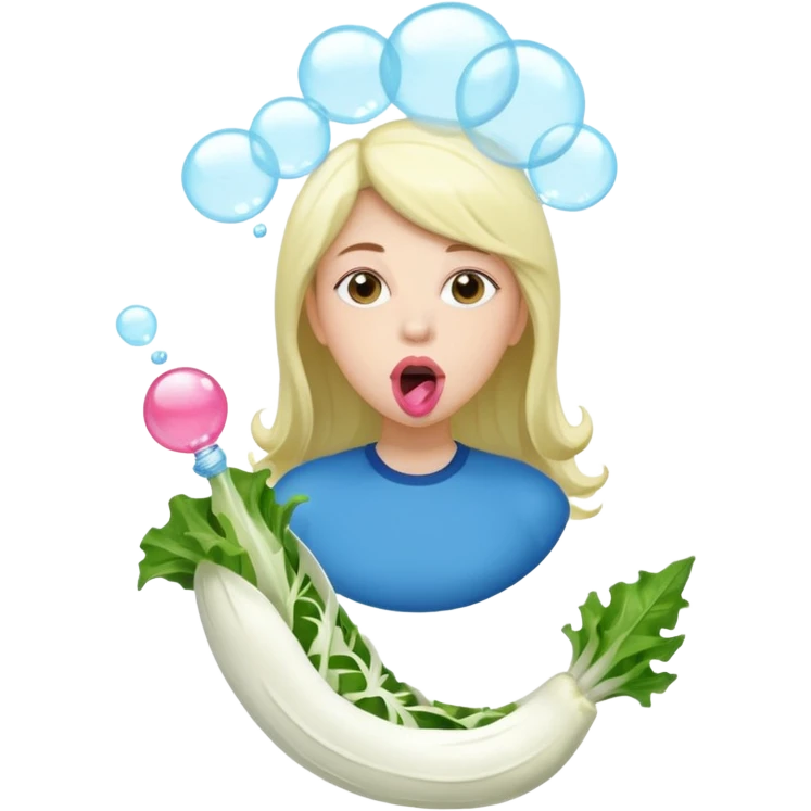  👩🏼 dans une endive géante, et à des chaussettes et fais une bulle avec un chewing-gum  emoji