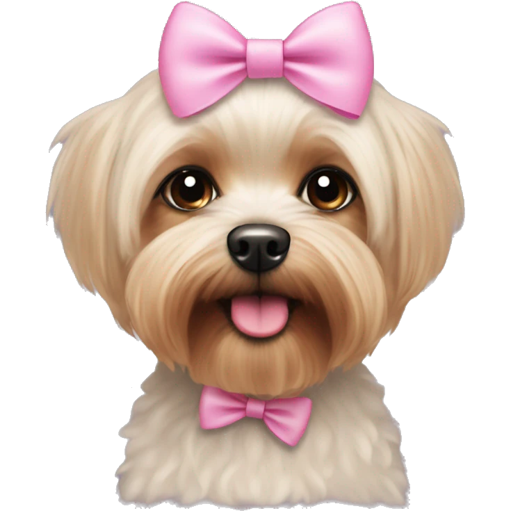 Yorky mixed with a bichon with a pink bow on its head emoji