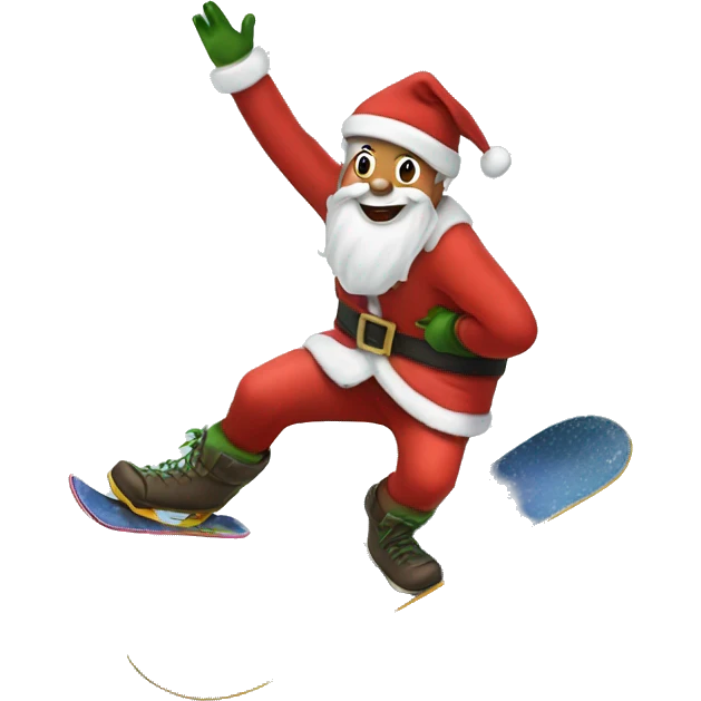 Santa snowboarding with an elf on his back emoji