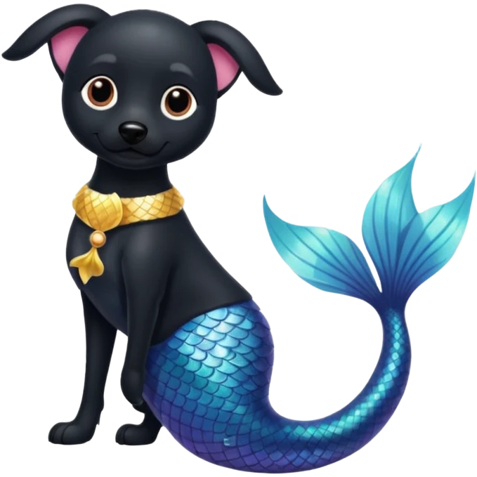 Black dog with mermaid tail emoji