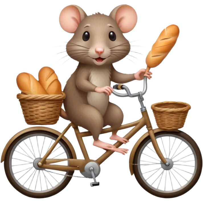 Rat riding bicycle with French baguette in basket emoji