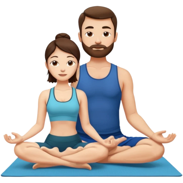 scottish man with stubble, brunette woman doing yoga emoji