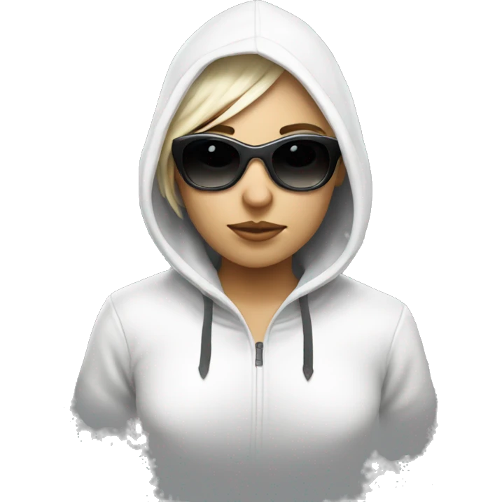 white hacker  girl  with sun glasses and white hood emoji