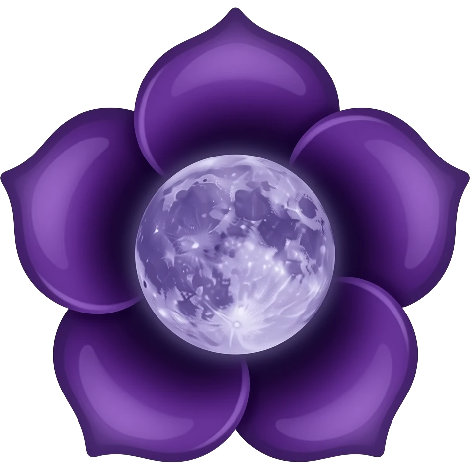 dark purple flower with a purple moon inside emoji
