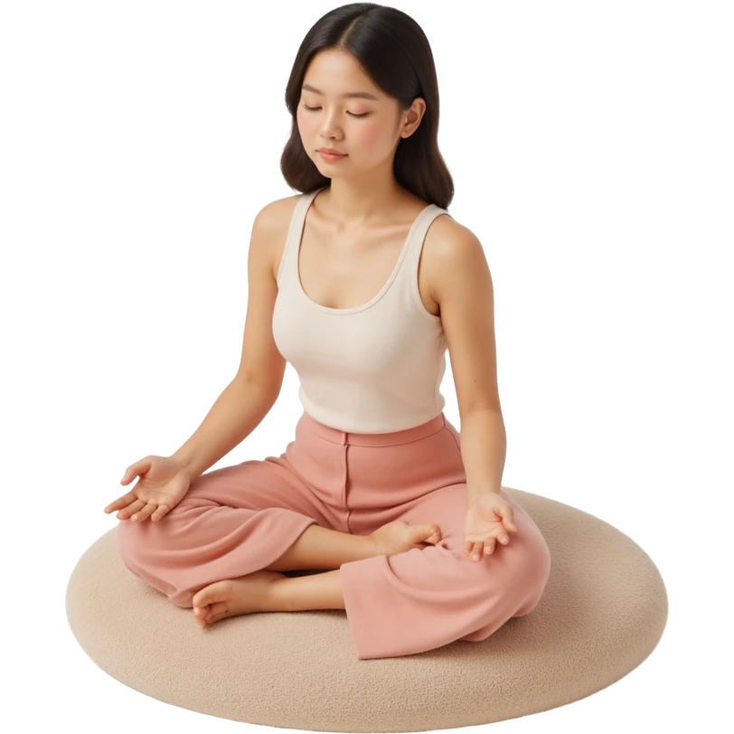 a realistic girl meditating, skeuomorphism style emoji