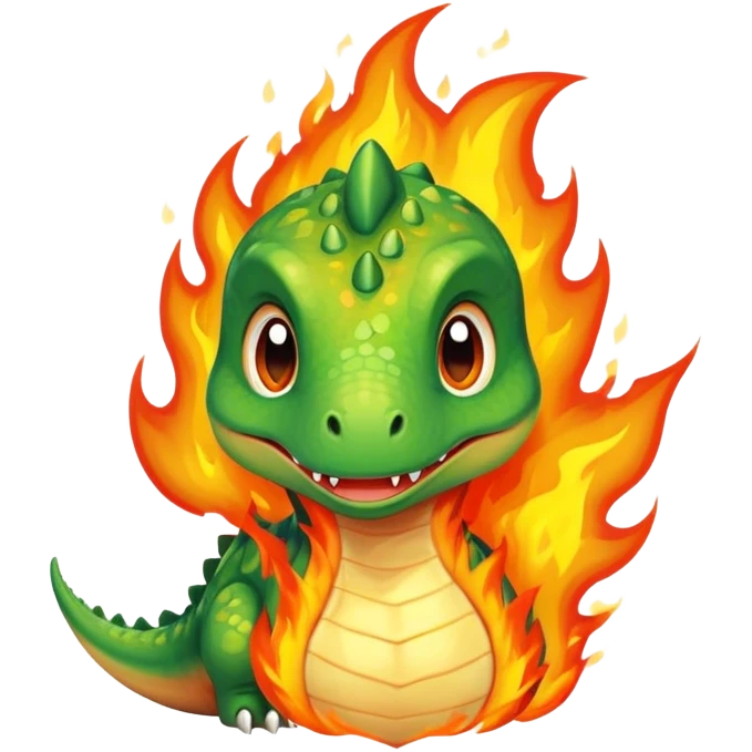 baby dinosaur face on fire emoji