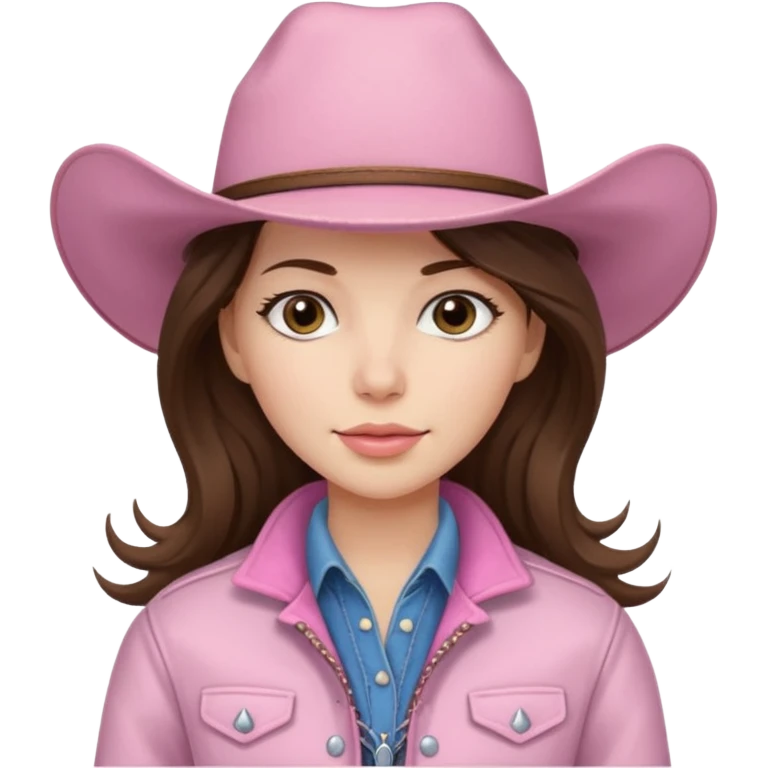 Brunette long hair cowgirl with soft pink hat an jacket emoji