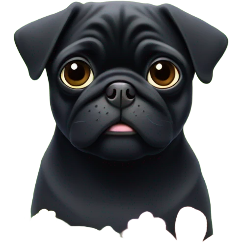 Black pug , surrounded by flowers, holding a green sign that says “good luck”  emoji