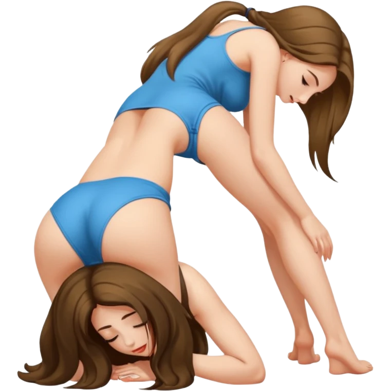 a young woman on all fours, ass up head down. emoji