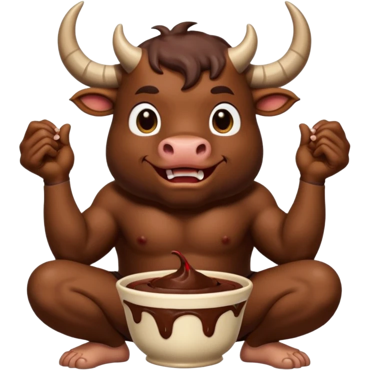 Bull with horns in a squatting position with a pile of chocolate pudding behind him emoji
