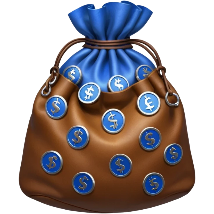 brown money bag full off blue coins emoji