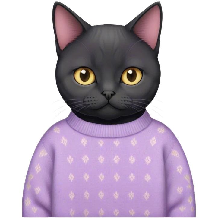 
short-haired black British cat in a pastel sweater emoji