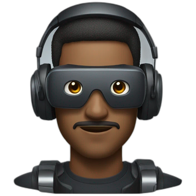 man wearing futuristic headphone and vr box emoji