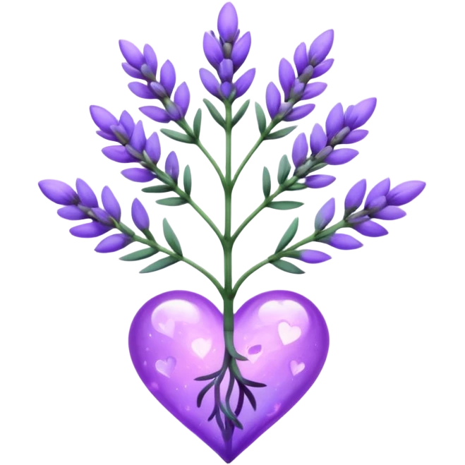 create a holographic lavender plant that wraps around a lavender colored heart emoji